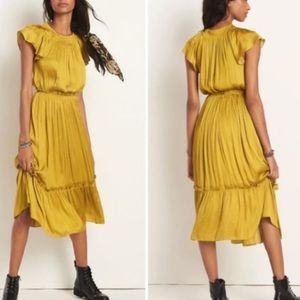 NWT Anthropologie Flutter Midi Dress Yellow MD